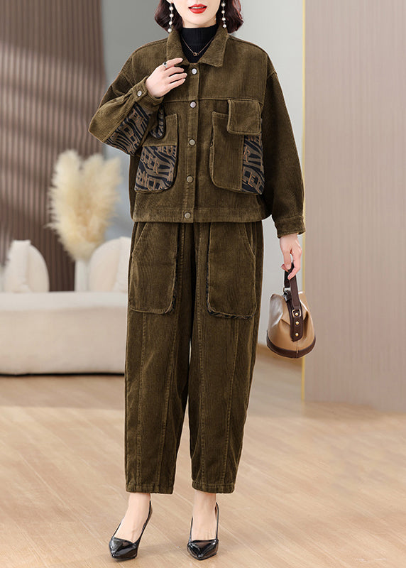 Red Tops and Pants Corduroy Warm Fleece Sets 2 Pieces Spring