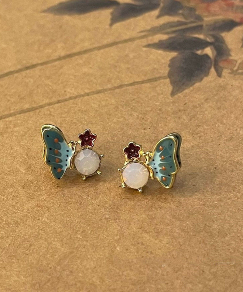 Vogue Colorblock Alloy Crystal Butterfly Enamel Stud Earrings