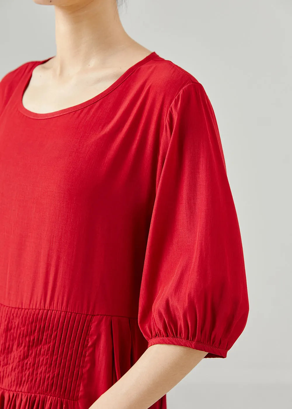 Red Oversized Wrinkled Cotton Dresses Half Sleeve