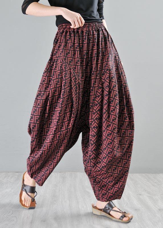 Stylish Red Print Linen Harem Pants Summer