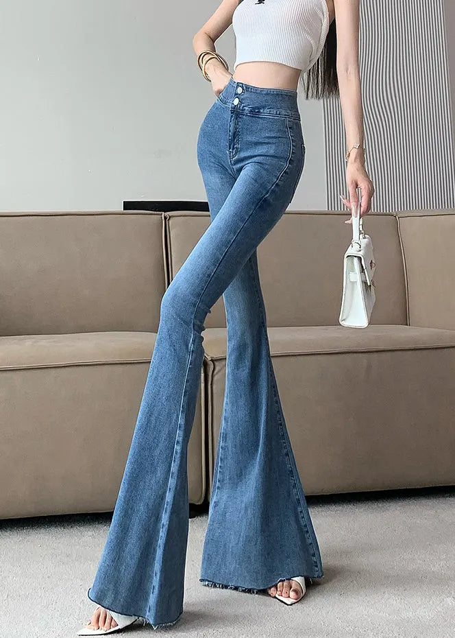 Blue Tummy Control Denim Flare Bottoms Fall
