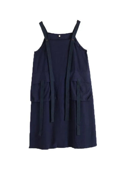 Spring Summer Cotton Skirt Blue Loose Large Sleeveless Dress