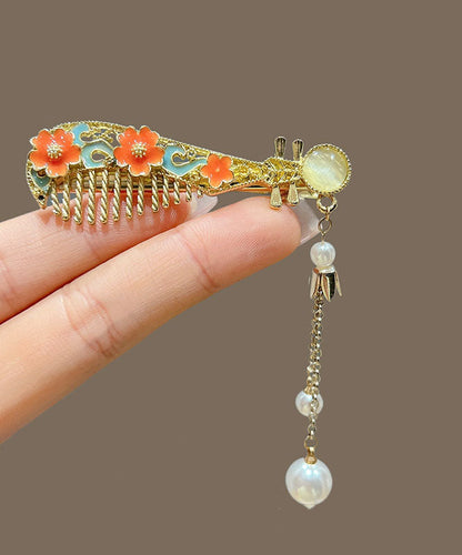 Gold Metal Pearl Tassel Lute Hairpin
