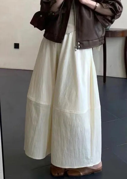 Beige Patchwork Cotton Skirts Elastic Waist