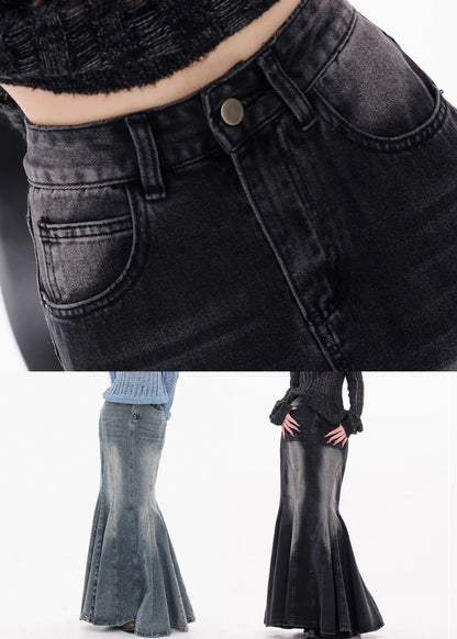 Blue Button Original Design Fishtail Denim Skirts High Waist Fall