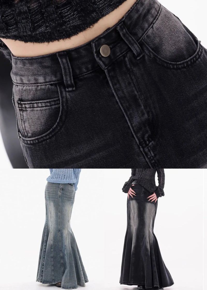 Blue Button Original Design Fishtail Denim Skirts High Waist Fall