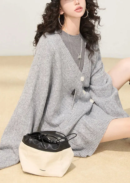 Cozy Grey Oversized Button Down Knit Cardigan Winter