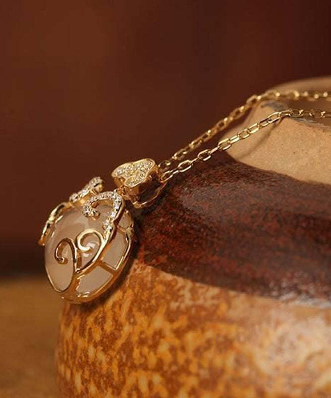 Gold Sterling Silver Overgild Zircon Jade Pendant Necklace