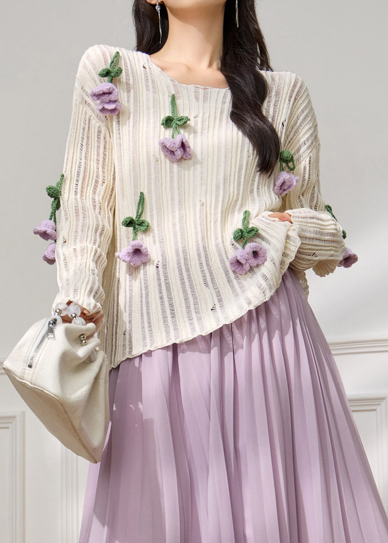 Art White Hollow Out Knit Top Fall