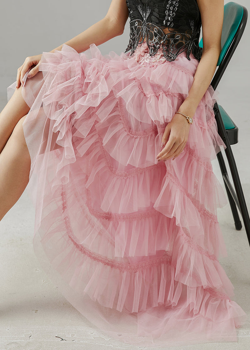 Pink Tulle Skirts Embroidered Nail Bead Summer