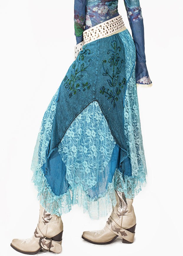 Blue Lace Patchwork a Line Skirts