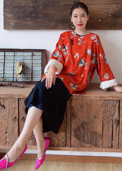 Boutique Red Print Top and Blue Maxi Skirts Two Pieces Set Fall