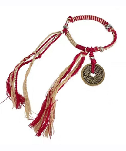 Red Hand Knitting Copper Cash Chain Bracelet