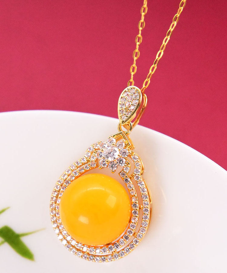 Yellow Sterling Silver Zircon Beeswax Pendant Necklace