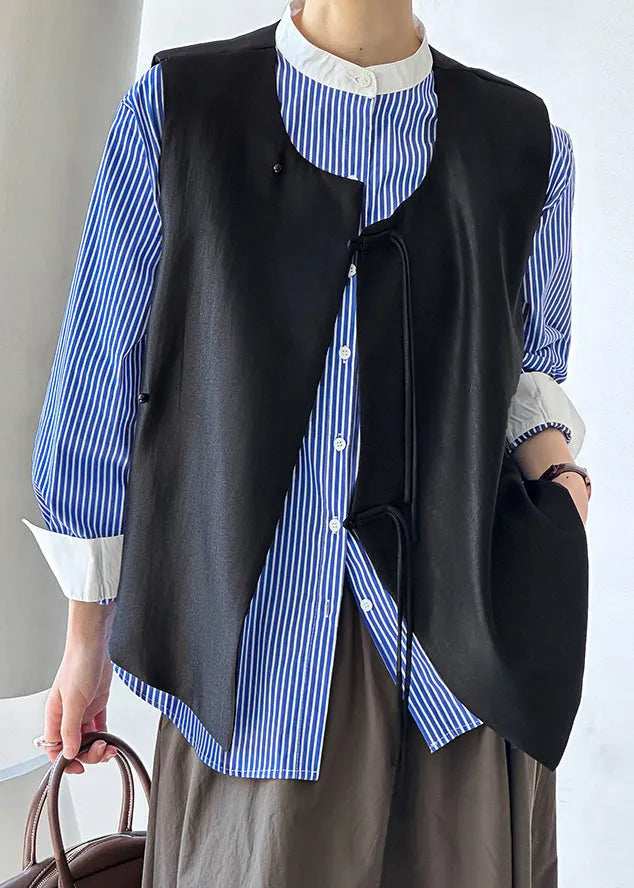 French Black Button Cotton Waistcoat Sleeveless