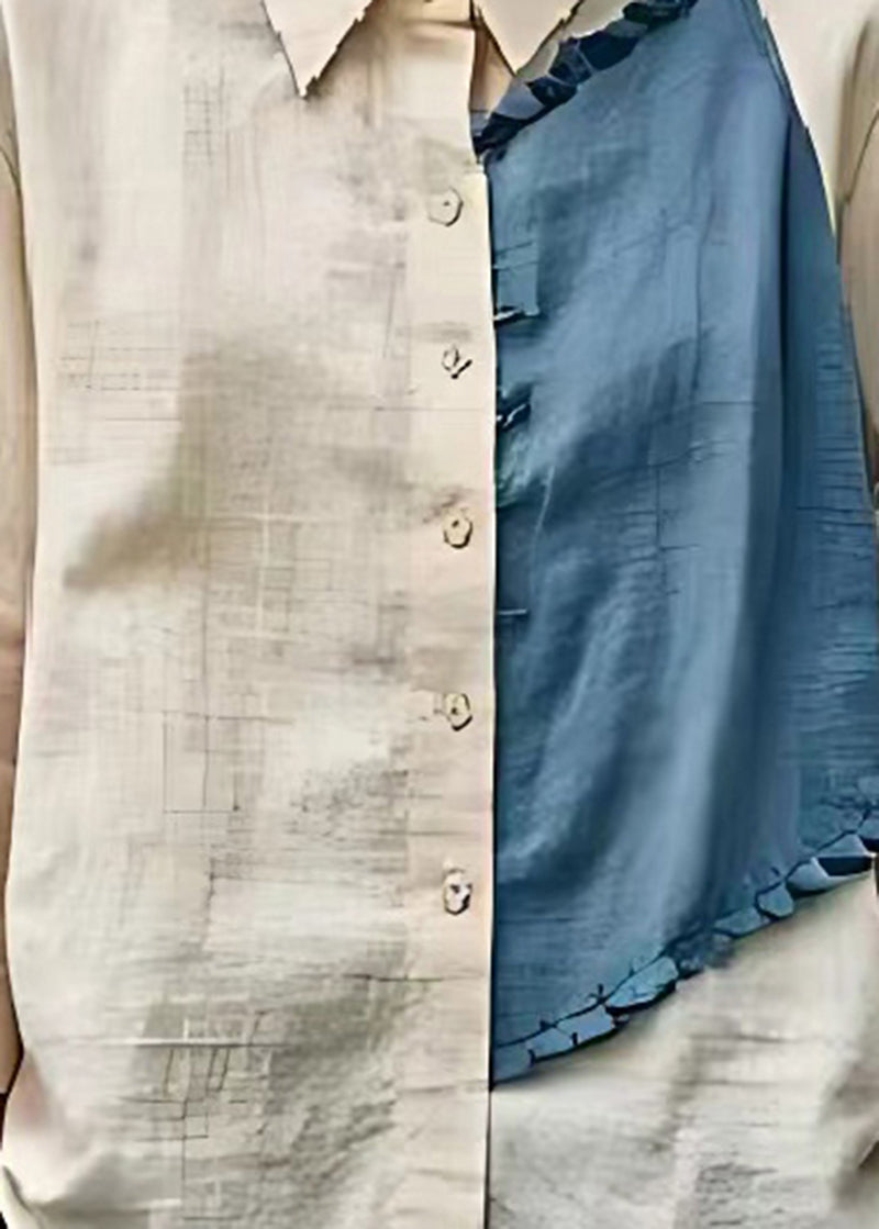 Apricot Oversized Patchwork Linen Blouse Tops Bracelet Sleeve