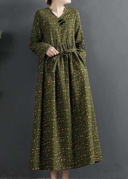 Diy Green Print Quilting Clothes V Neck Maxi Dresses