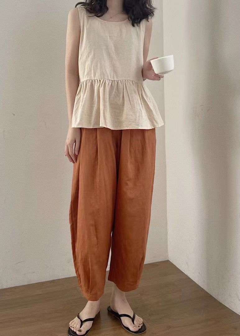 Apricot Oversized Linen Two Piece Set Clothing Summer