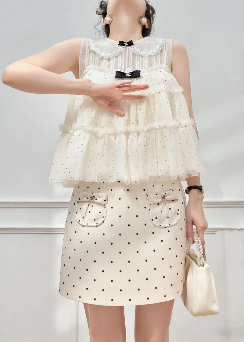 New Lace Patchwork Dot Spaghetti Strap Camisole and Skirts Summer Three Piece Set