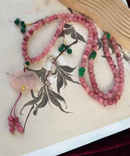 Classy Red Ancient Gold Peony Beading Tassel Pendant Necklace