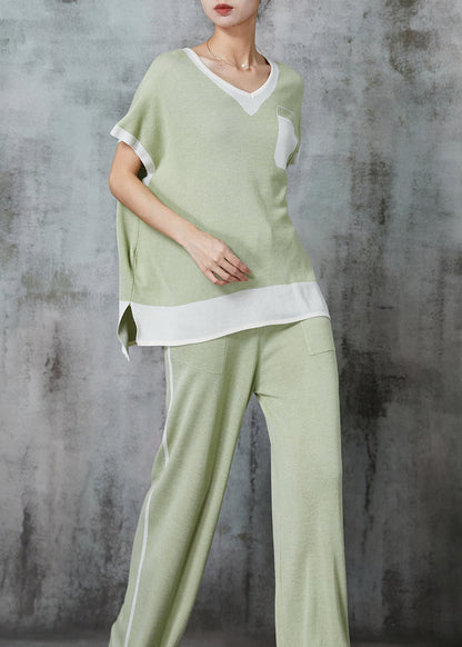 Light Green Oversized Patchwork Cotton Two Piece Set Clothing Summer