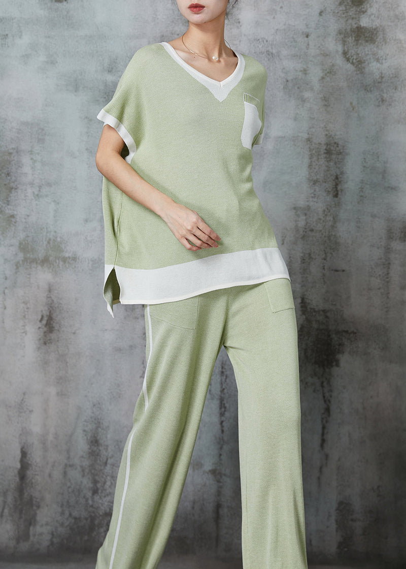 Light Green Oversized Patchwork Cotton Two Piece Set Clothing Summer