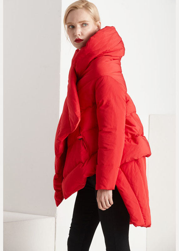 Black Cloak Asymmetrical Design Thick Winter Duck Down Coat