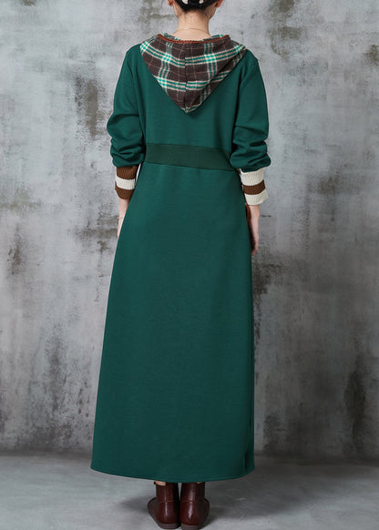 Green Bear Sequins Patchwork Cotton Sweatshirt Dress Spring