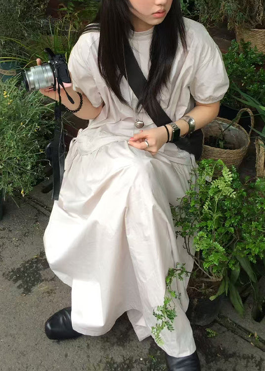 Wrinkled Patchwork Drawstring Cotton Dress Summer