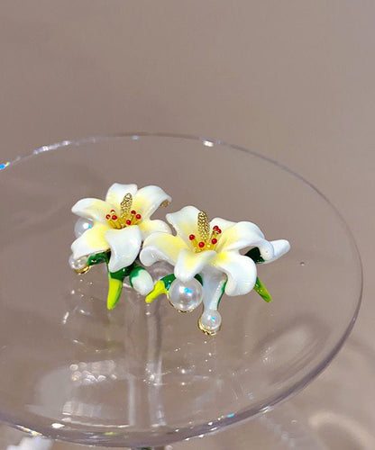 White Alloy Glazed Enamel Stud Earrings