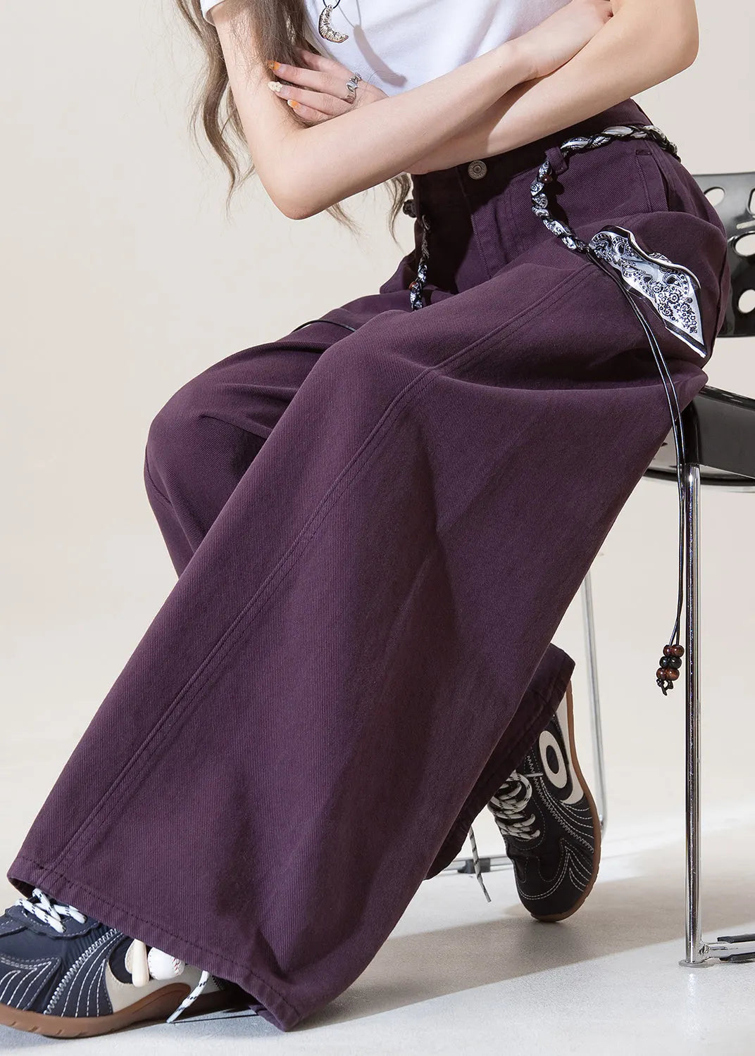 Purple Pockets High Waist Denim Pants Fall