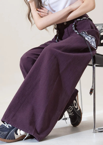 Purple Pockets High Waist Denim Pants Fall