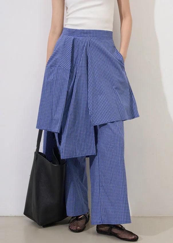 Original Design Plaid Asymmetrical Pockets Cotton Pants Summer