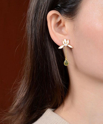 Pink Sterling Silver Overgild Inlaid Jade Drop Earrings