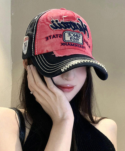 Red Letter Embroidered Denim Baseball Cap Hat