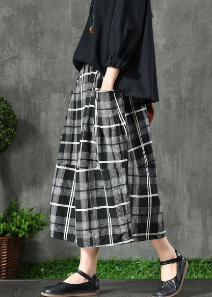 Black Plaid Pockets Patchwork a Line Fall Skirts