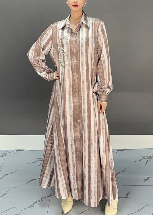 Khaki Peter Pan Collar Long Dresses Spring