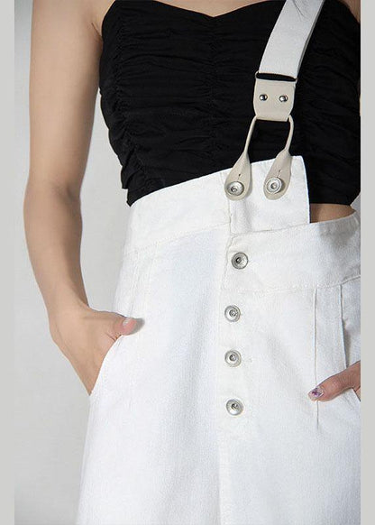 Natural White Denim High Waist Asymmetrical Design Carpenter Pants
