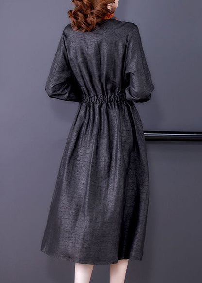 Black Patchwork Tie Waist Silk Fake Two Piece Trench Coat Long Sleeve