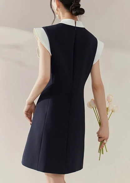 Blue Turtleneck Patchwork Vacation Mid Dresses Summer