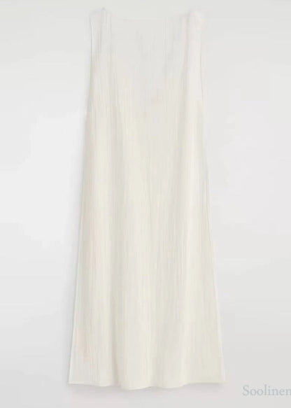 White Backless Side Open Cotton Robe Dresses Sleeveless
