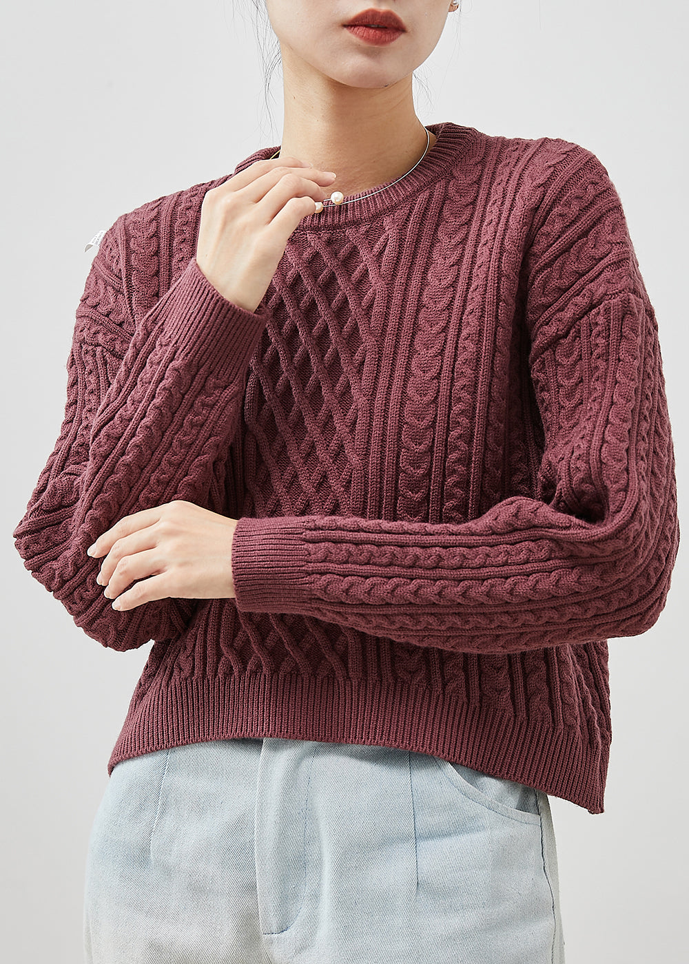 Purple Chunky Oversized Cable Knit Sweater Winter