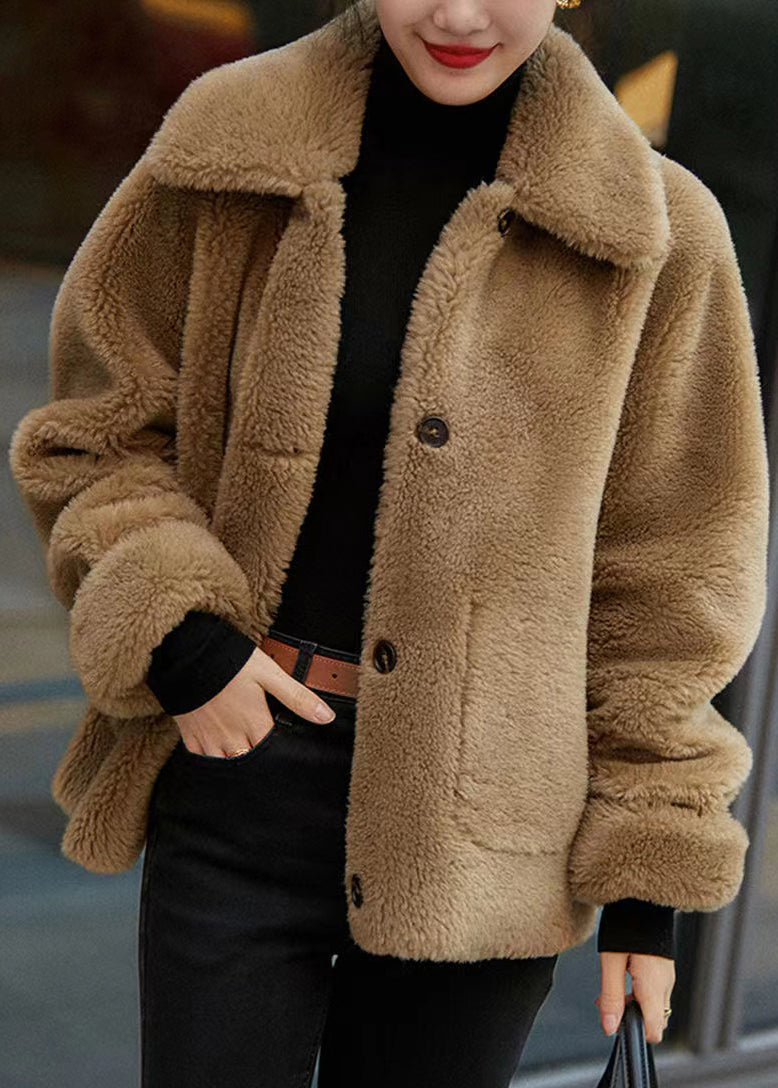 Italian Brown Peter Pan Collar Wear on Both Sides Wool Coats Winter