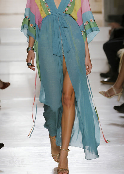 Sea Blue Oversized Print Chiffon Cardigan Summer