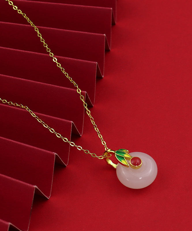 White Sterling Silver Enamel Jade Pendant Necklace
