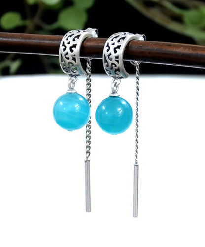Blue Sterling Silver Gem Stone Tassel Drop Earrings