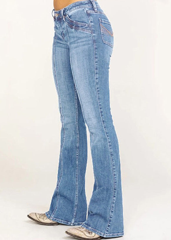 New Denim Blue Button Pockets Flare Bottoms Summer