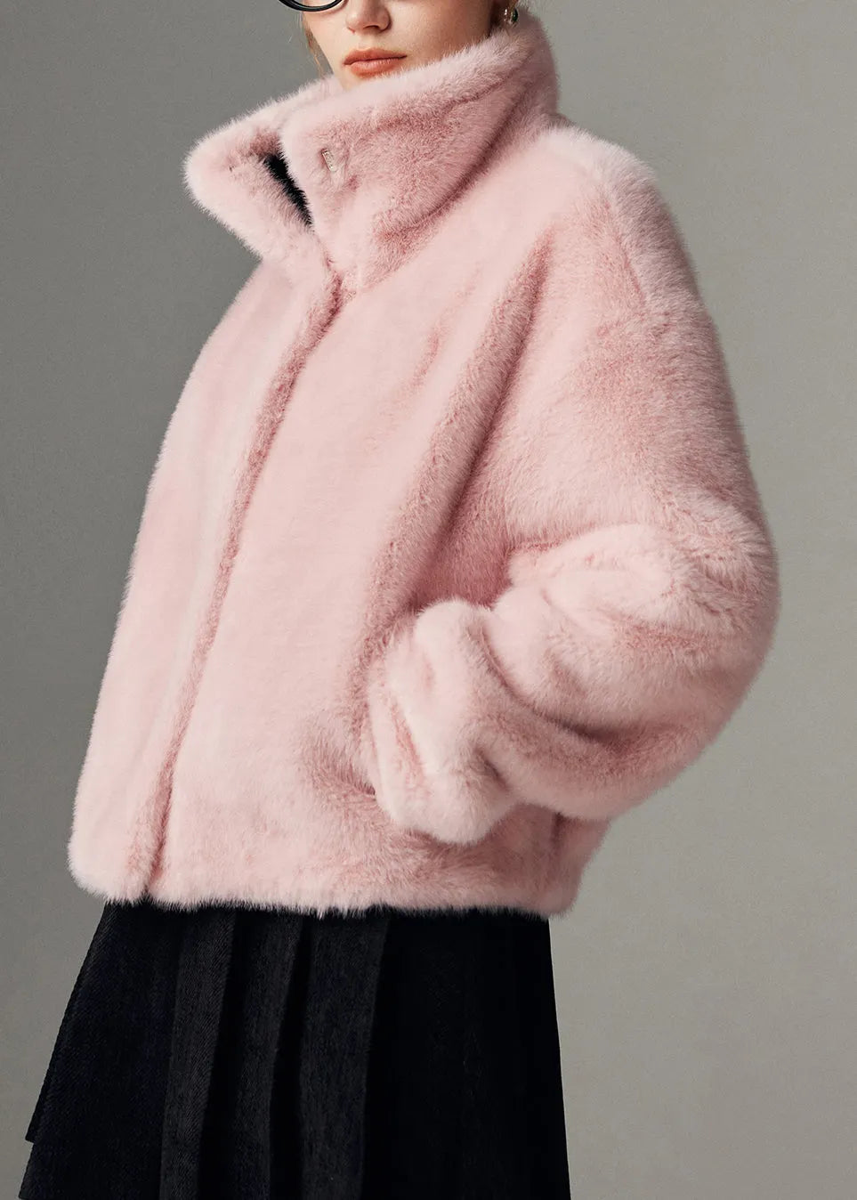 French Pink Fluffy Wear on Both Sides Faux Suede Coats Winter