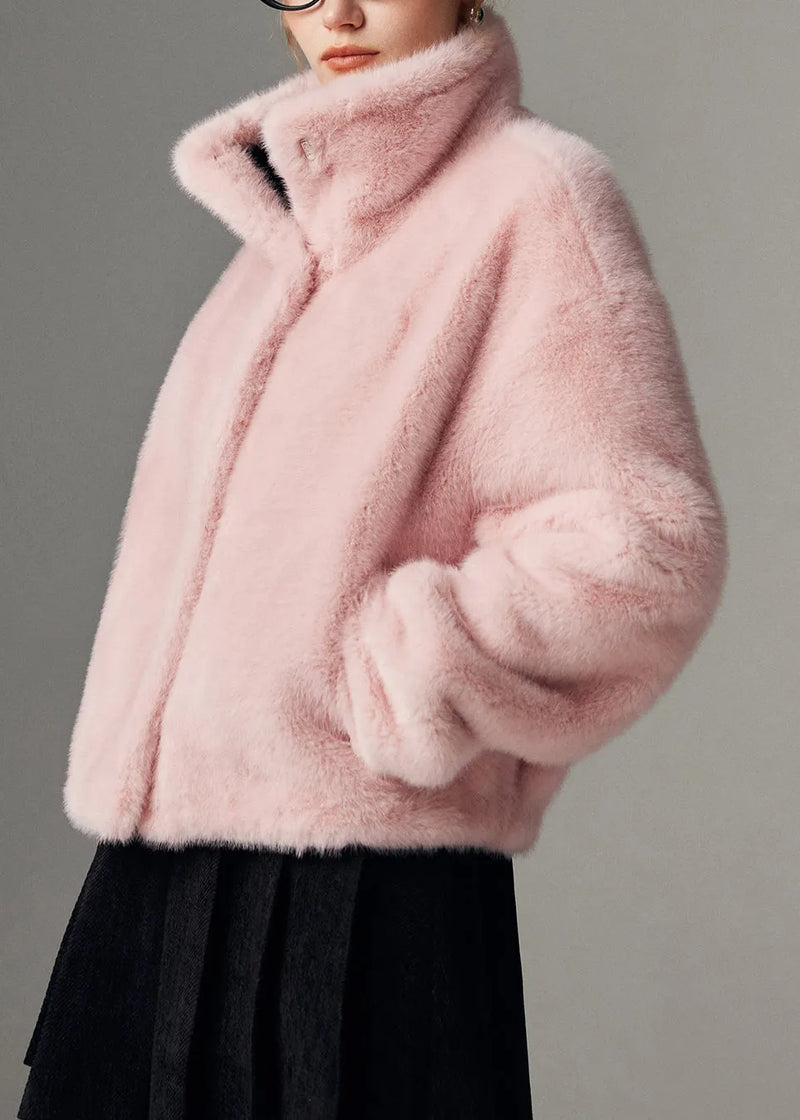 French Pink Fluffy Wear on Both Sides Faux Suede Coats Winter