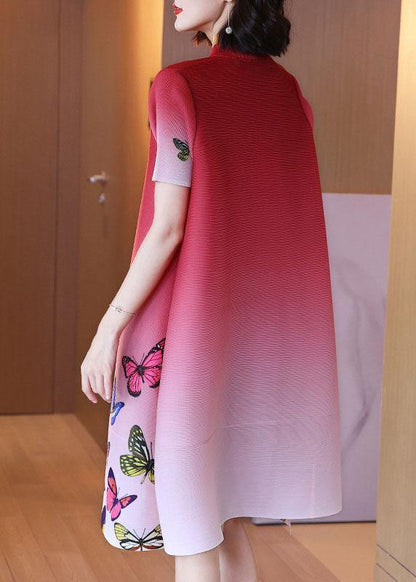 Red Print Butterfly Side Open Summer Robe Dresses